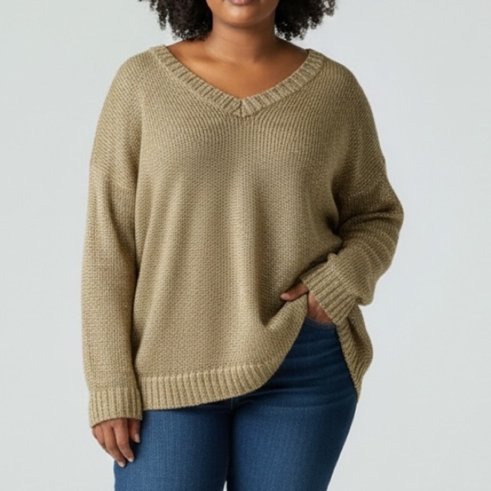 Lauren Ralph Lauren women’s knit metallic gold neutral sweater pullover